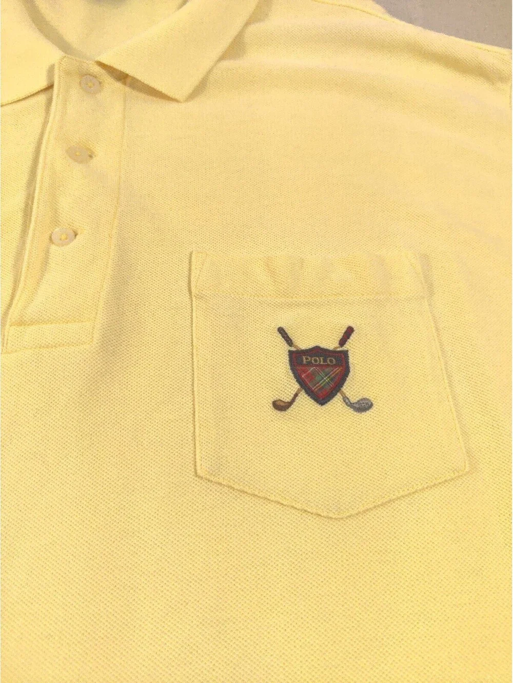 Polo Ralph Lauren Shirt Mens XXL Vintage Yellow Pastel Golf Club Crest Cotton